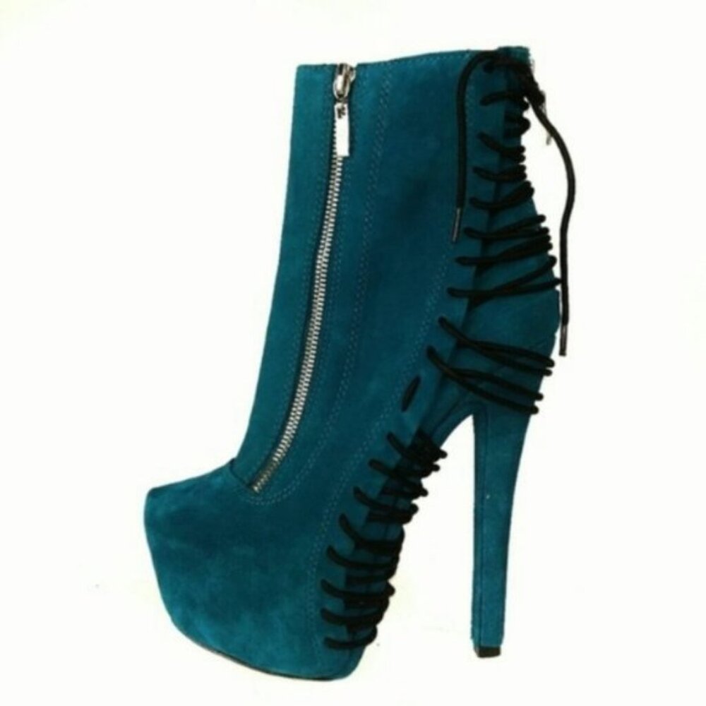 Blue Teal boots Platform Suede leather lace Zigi NY Suspend - Picture 5 of 9